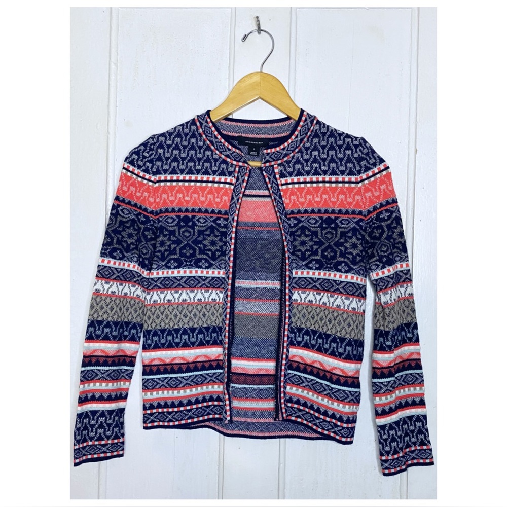 Vintage : Atmosphere : size S : striped patterned textured preppy open cardigan